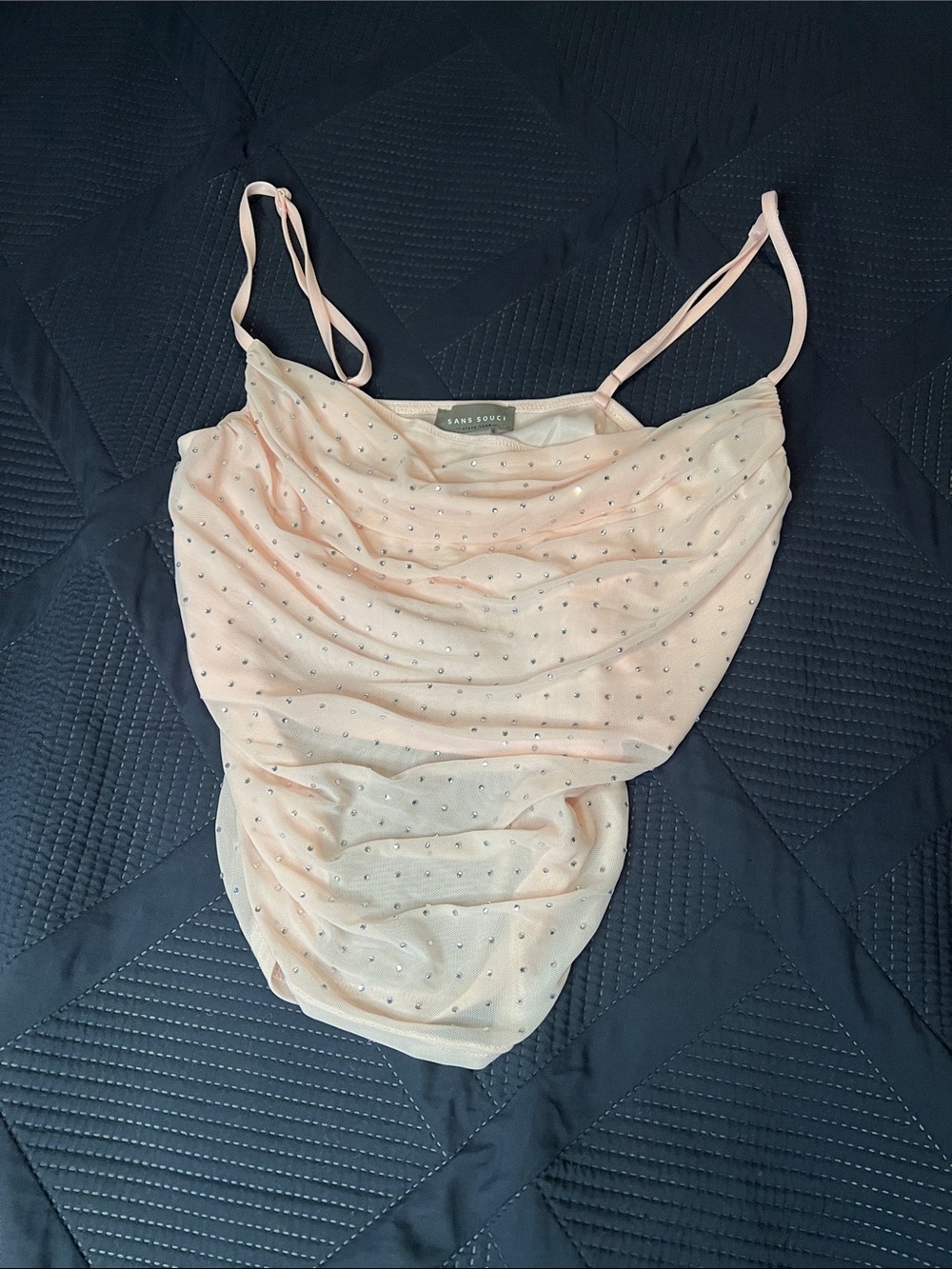 Sandro Pale Pink Rhinestone Mesh Cowl Slip